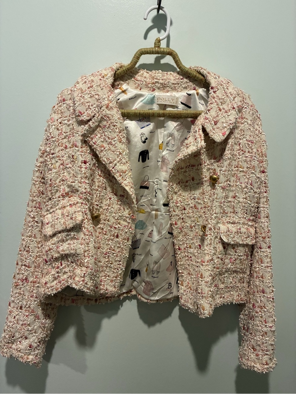 Pink Boucle Tweed Cropped Jacket Dolly by Le Petit Tom Size 40 (~Size 4 US)